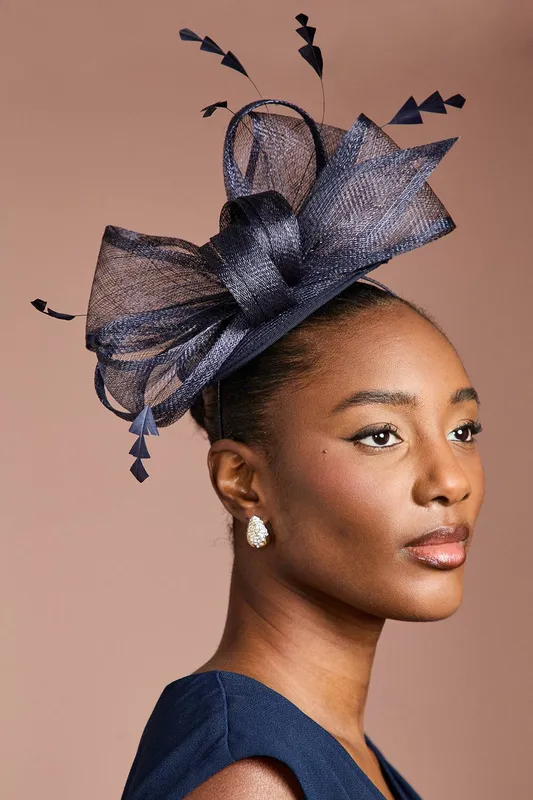 Coast Women's Bow & Feather Fascinator in Navy - Navy