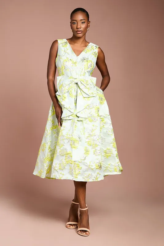 Coast Women's Bow Front Jacquard Midi Dress in Green Size: 8 - Green