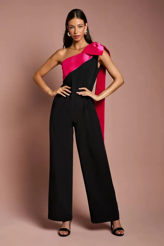 Coast Women's Bow One Shoulder Jumpsuit in Black Size: 8 - Black