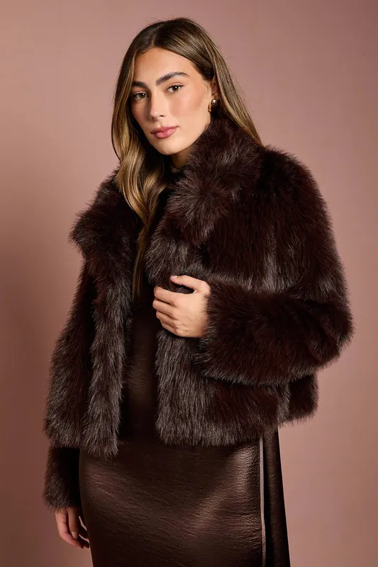 Coast Women's Chocolate Occasion Short Faux Fur Coat Size: 18 Chocolate 18 female