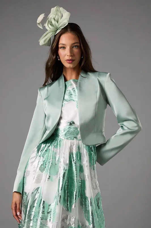 Coast Women's Crop Satin Jacket in Sage Size: 8 - Sage