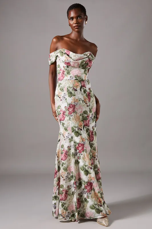 Coast Women's Floral Bardot Maxi Dress in Cream Size: 10 Cream