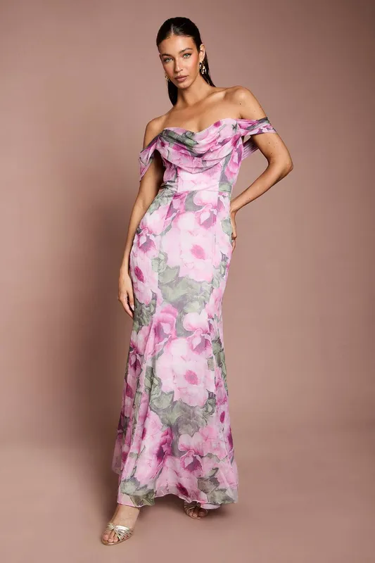 Coast Women's Floral Bardot Maxi Dress in Pink Size: 8 - Pink