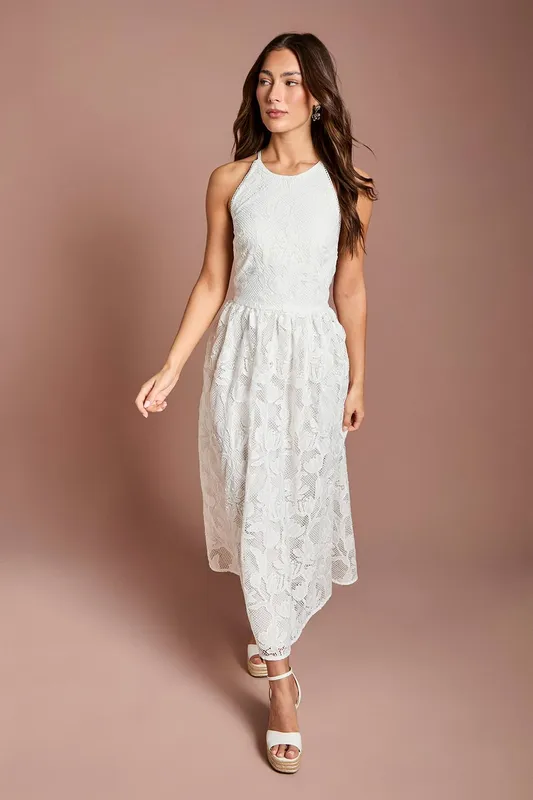 Coast Women's Halter Neck Lace Midi Dress in Ivory Size: 16 Ivory 16