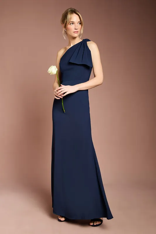 Coast Women's Honoured Bow One Shoulder Maxi Bridesmaid Dress in Navy Size: 8 Navy 8