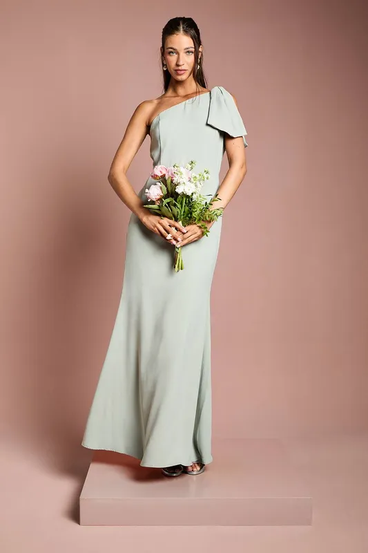 Coast Women's Honoured Bow One Shoulder Maxi Bridesmaid Dress in Sage Size: 14 Sage 14