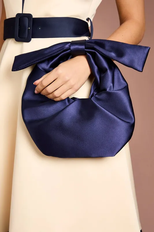 Coast Women's Jennifer Satin Bow Detail Grab Bag in Navy - Navy