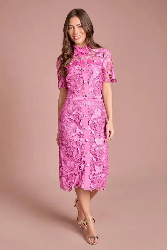 Coast Women's Lace Pearl Button Shirt in Pink Size: 8 - Pink
