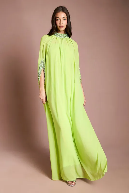 Coast Women's Muse Chiffon Cape Dress in Lime Size: 12 Lime 12