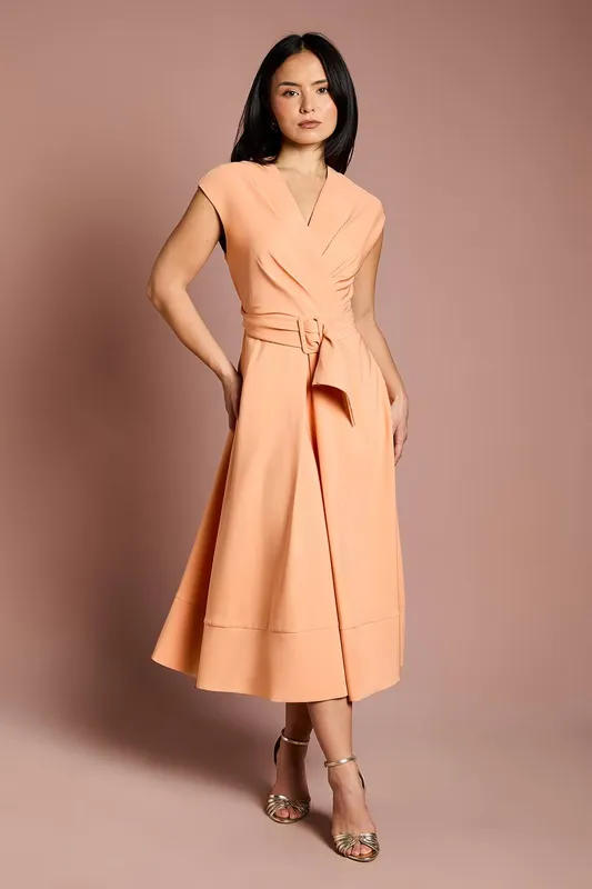 Coast Women's Petite Belted Crepe Dress in Coral Size: 10 - Coral