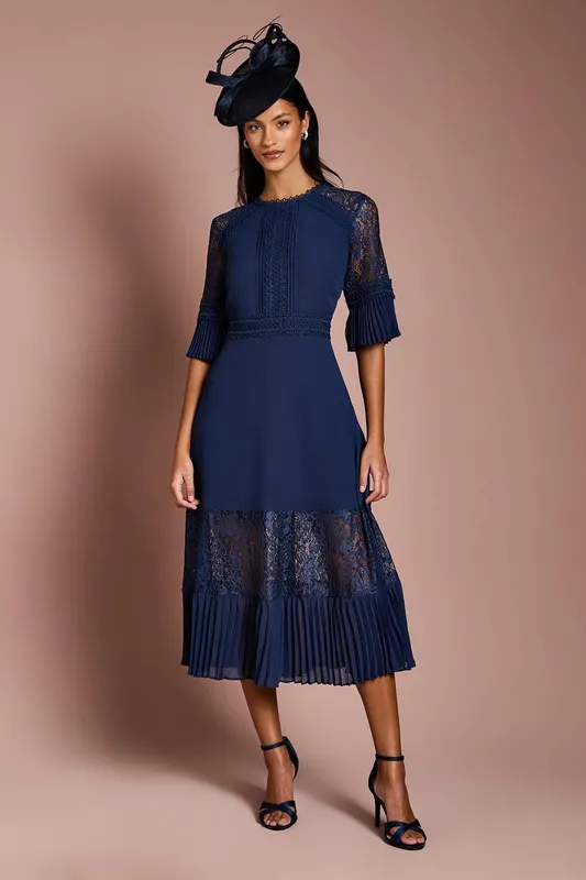 Coast Women's Petite Lace Insert Midi Dress in Navy Size: 6 - Navy