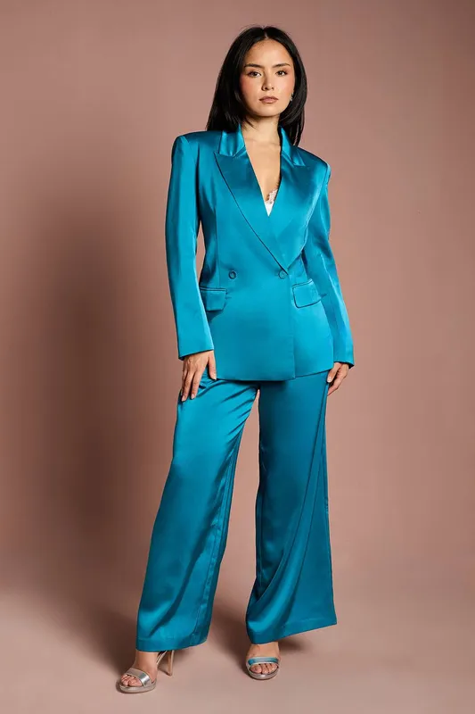 Coast Women's Petite Satin Wide Leg Trouser in Teal Size: 6 - Teal