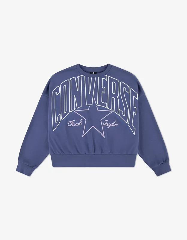 Girl's Converse Girls Relaxed Boxy Graphic Sweatshirt in Blue - Size: 8 years/9 years/10 years