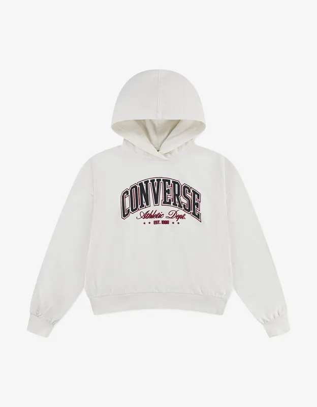Girl's Converse Girls Relaxed Graphic Hoodie in Ivory - Cream - Size: 15 years/13 years/14 years