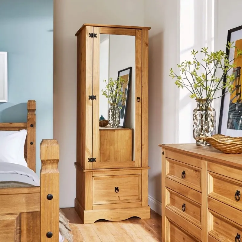 Corona Mirrored 1 Door Wardrobe - Natural