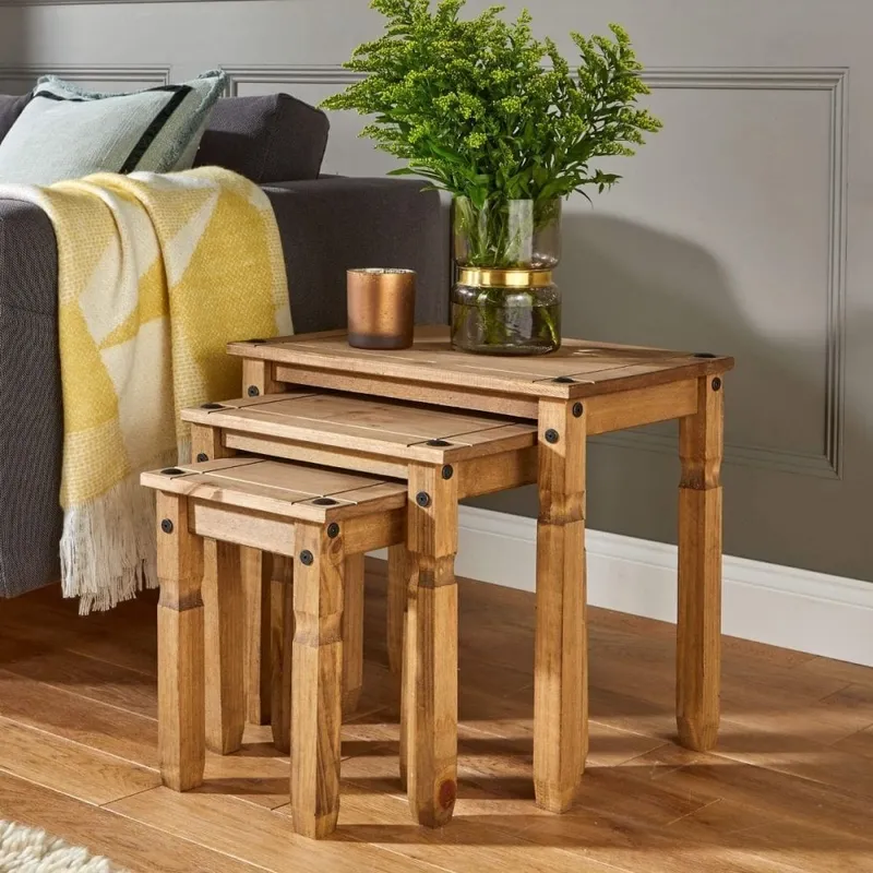 Corona Nest of 3 Tables Waxed Pine