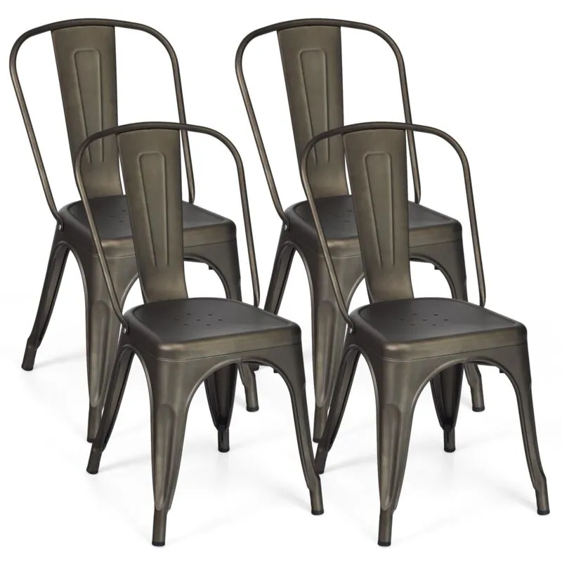 Costway 45cm High Back Bar Stools Set of 4 Metal Counter Height Barstool