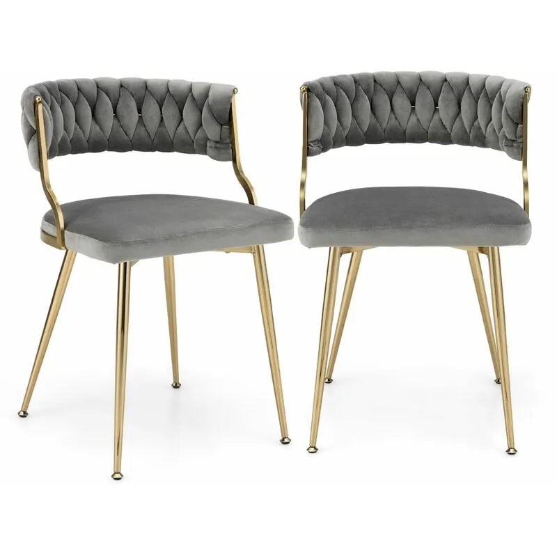 Costway - Set of 2 Dining Chairs Upholstered Armless Velvet Accent Chair With Woven Back