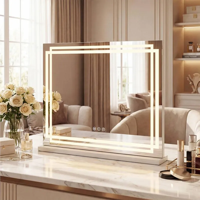Costway Unisex Vanity Mirror 58 x 46 CM Lighted Makeup Mirror w/ Lights in White White female