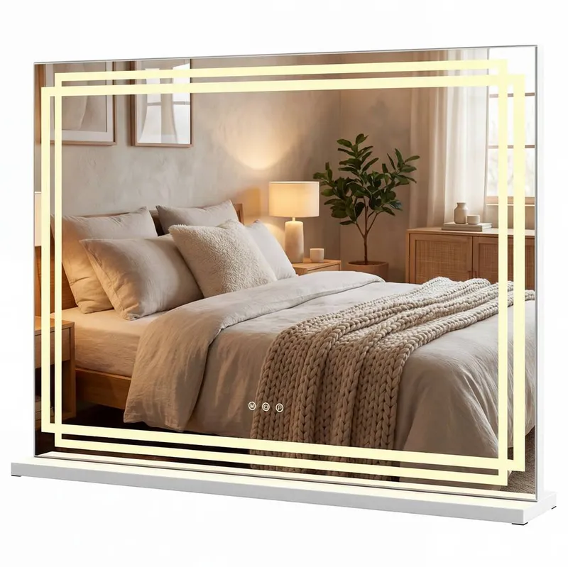 Costway Unisex Vanity Mirror 80 x 60 CM Lighted Makeup Mirror w/Lights Dressing Table in White White One Size female