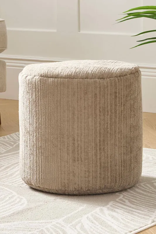 Cotton Traders Chenille fabric Pouffe in Ecru - Ecru - Size: One Size