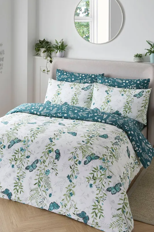 Cotton Traders Butterfly Vines Duvet Set in Teal Size: King - Teal