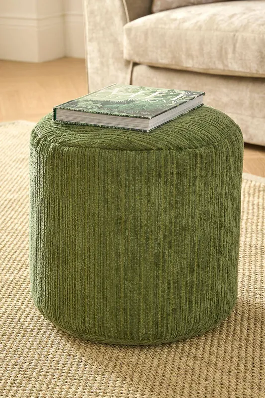 Cotton Traders Chenille fabric Pouffe in Green - Green - Size: One Size