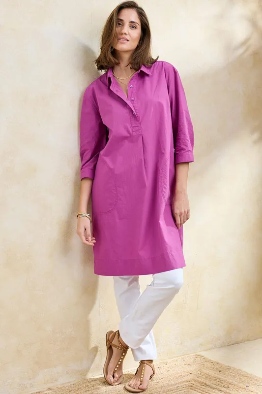 Cotton Traders Women's Cotton Tunic in Dark Pink Size: 8 - Dark Pink - Size: 8