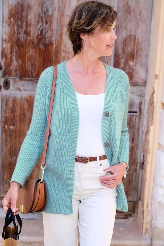 Cotton Traders Women's Supersoft Longline Cardigan in Jade Size: 8 Jade 8 female