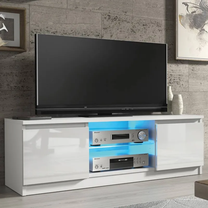 Creative Furniture Unisex Aura TV Unit 120cm - White w/ Gloss Doors + LED Lights White One Size female