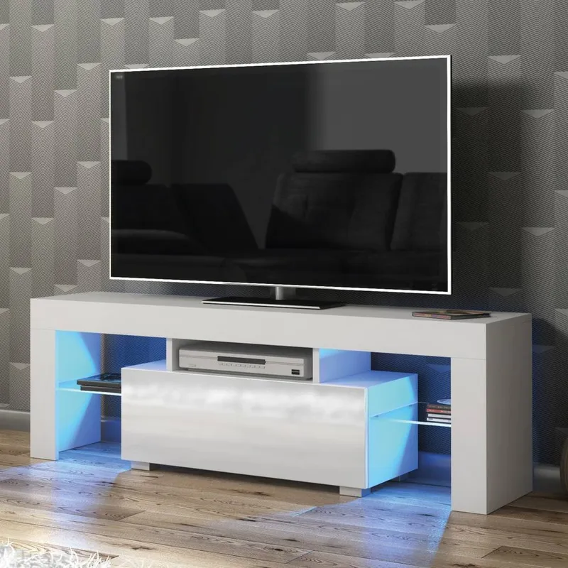 Creative Furniture Floe TV Unit 130cm - White with Gloss Doors White