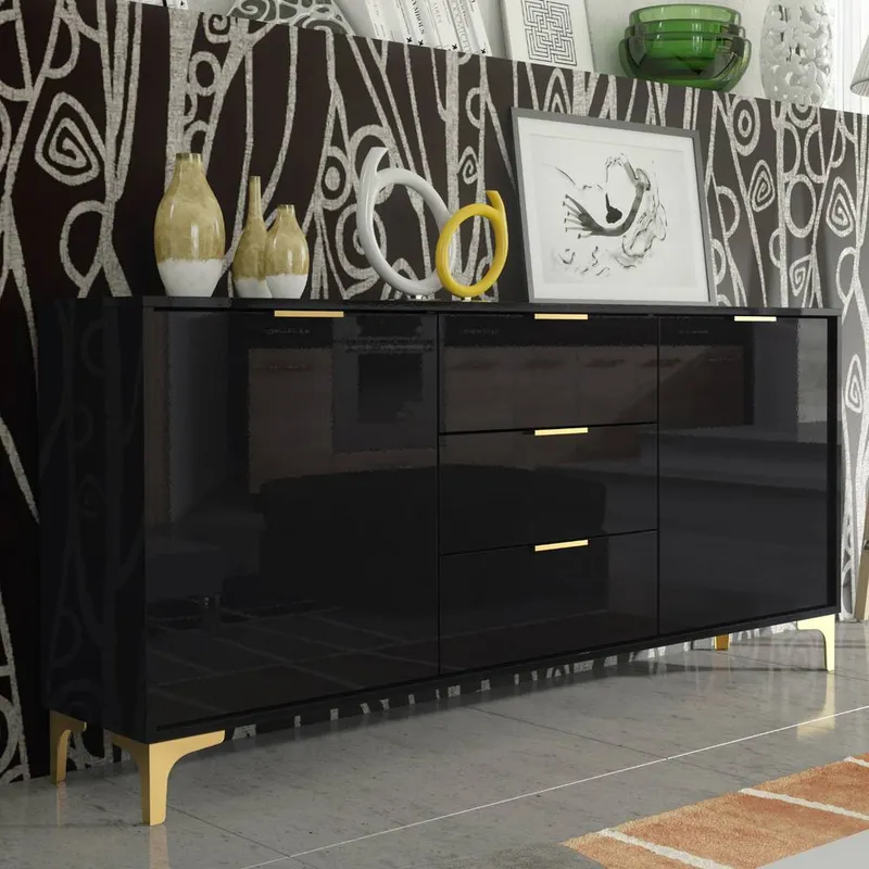 Creative Furniture Goldline Gloss Sideboard 140cm - Glossy Black - Black