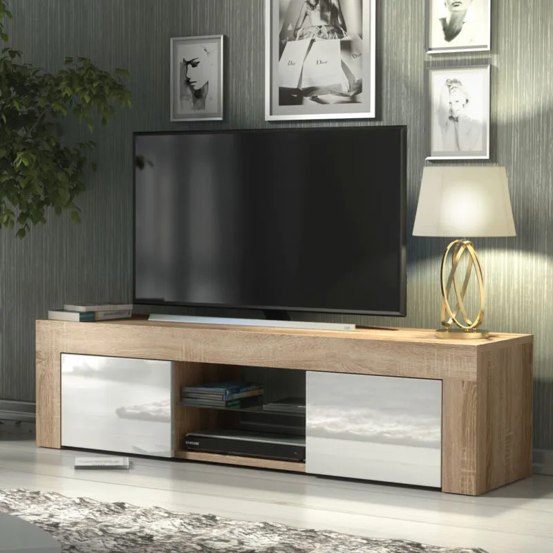 Creative Furniture - Loom tv Unit - Oak with White Gloss Doors - 130cm