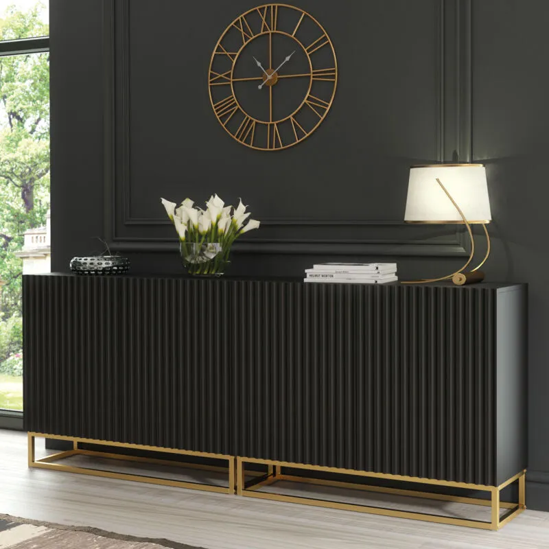 Creative Furniture Ripple Duo Sideboard - Black Fluted Doors - 200cm