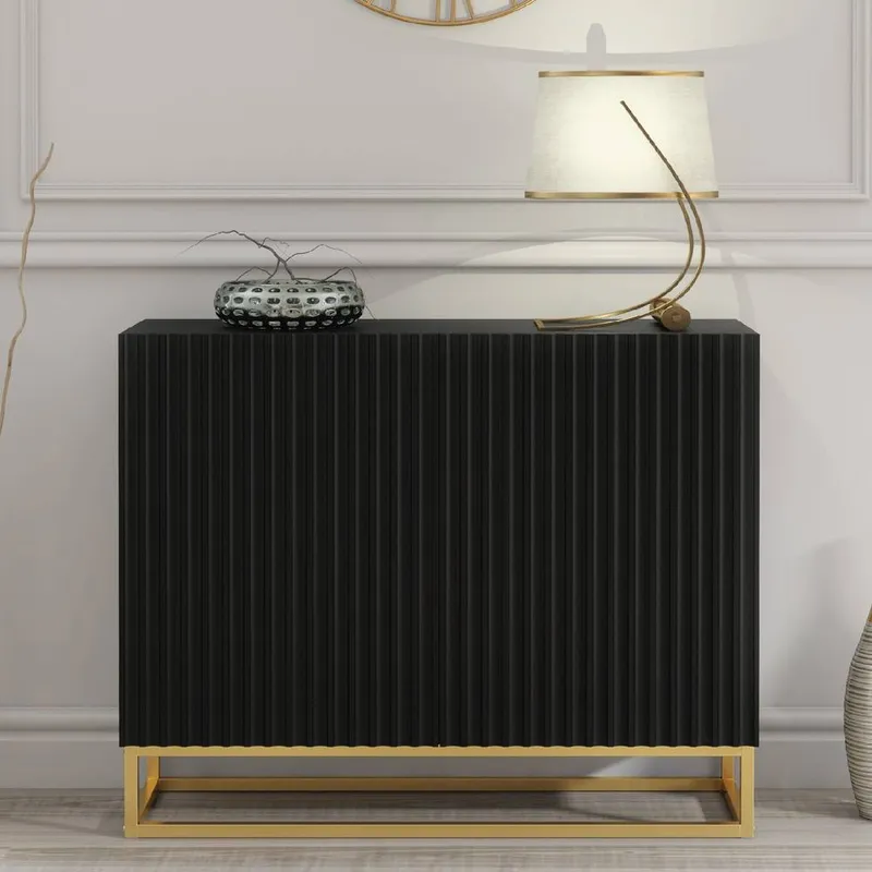 Creative Furniture Ripple Sideboard 100cm - Black with Fluted Doors Black
