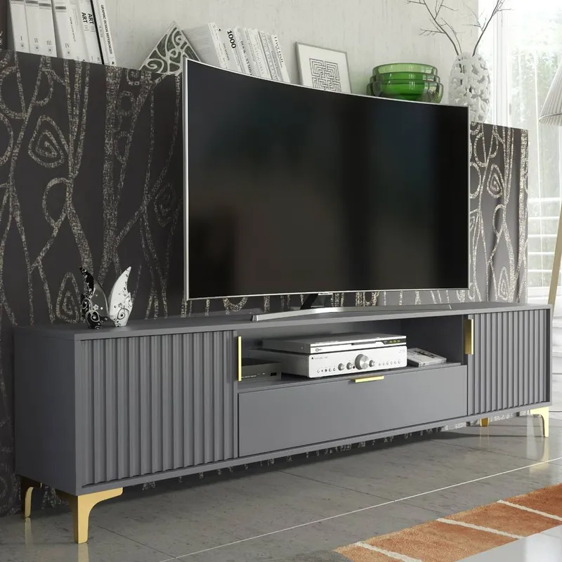 Creative Furniture Tide Crest TV Unit 200cm - Dark Grey & Gold - Dark Grey - Size: One Size