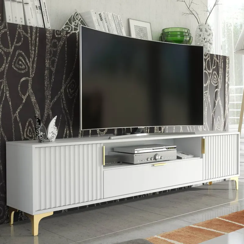 Creative Furniture Tide Crest TV Unit 200cm - White & Gold White