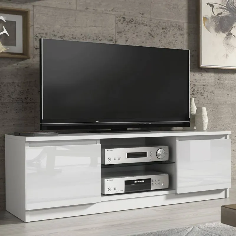 Creative Furniture Aura TV Unit 120cm - White with Gloss Doors White