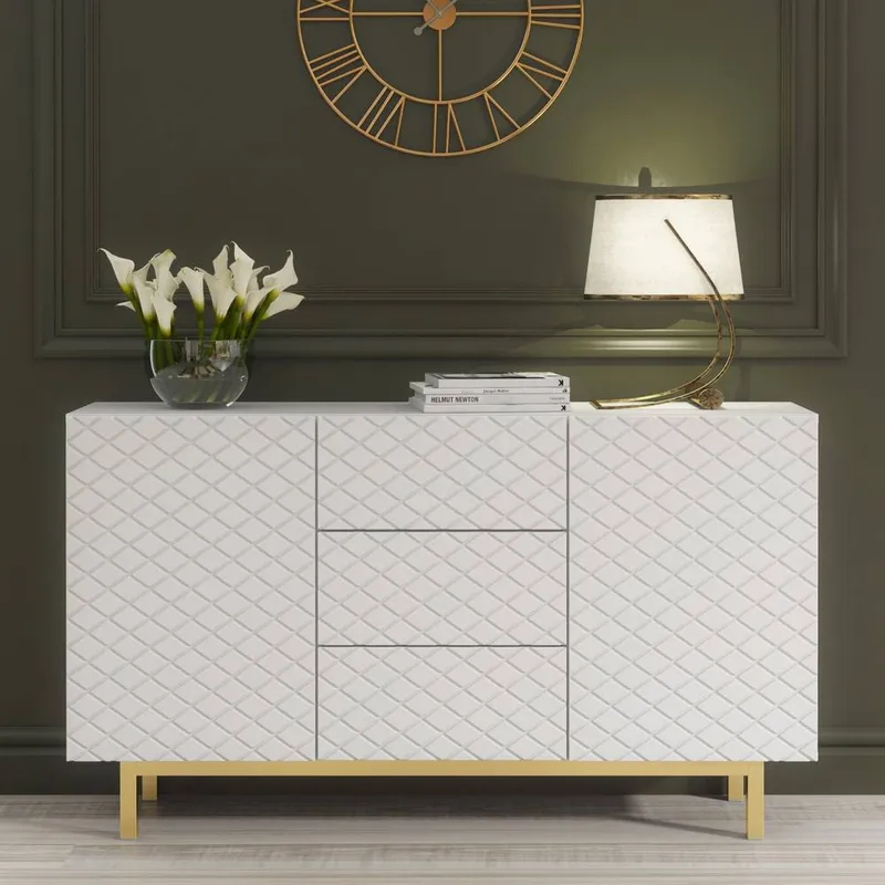 Creative Furniture Diamond Luxe Sideboard 140cm - White - White - Size: One Size