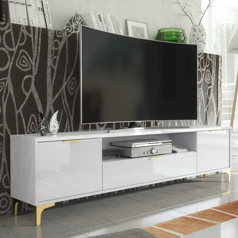 Creative Furniture Goldline Gloss TV Unit 200cm - Glossy White - White