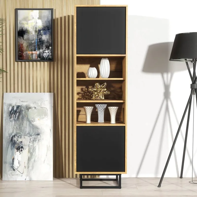 Creative Furniture Harmony Loft Display Cabinet 175cm - Dark Oak & Black Multicolor
