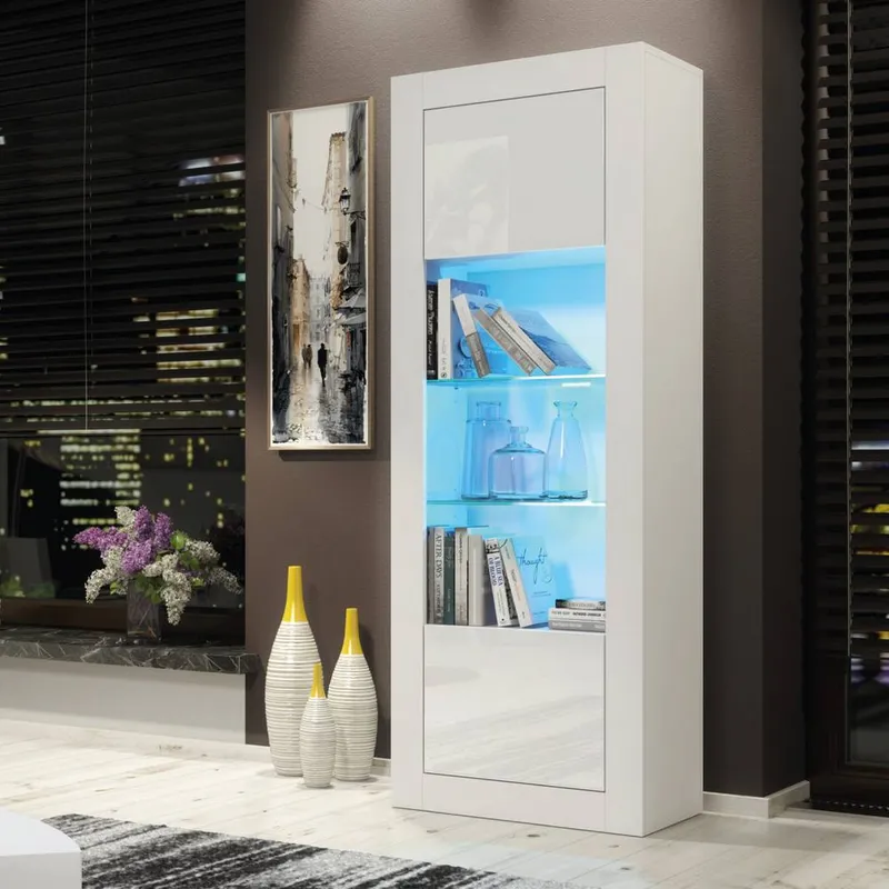 Creative Furniture Illume Display Cabinet - White with Gloss Doors & LED - 170cm