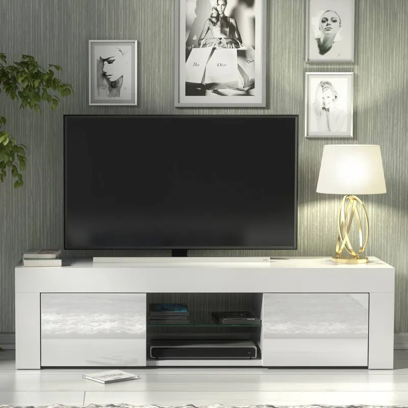 Creative Furniture Loom TV Unit 130cm - White with Gloss Doors - White