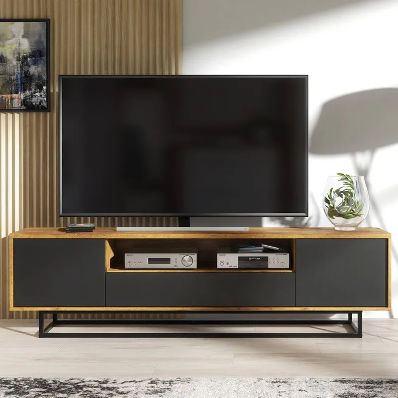 Creative Furniture Rift Loft TV Unit 200cm - Dark Oak & Black Multicolor