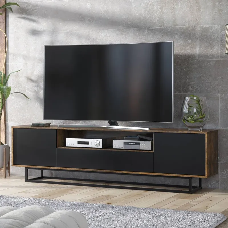 Creative Furniture Rift TV Unit - Rustic with Black Matt Doors - 200cm
