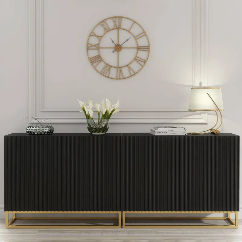 Creative Furniture Ripple Duo Sideboard 200cm - Black with Fluted Doors - Black