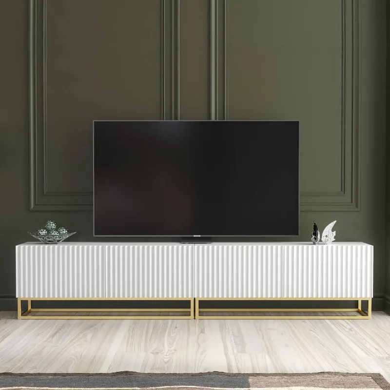 Creative Furniture Unisex Ripple Duo TV Unit 200cm - White w/ Fluted Doors White female