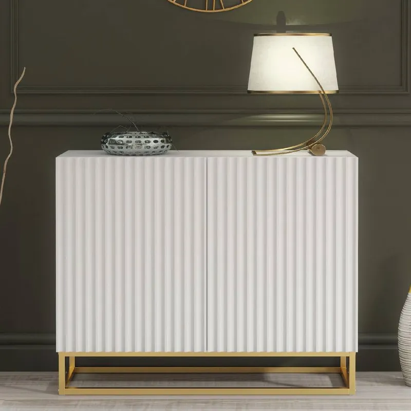 Creative Furniture Ripple Sideboard 100cm - White with Fluted Doors - White