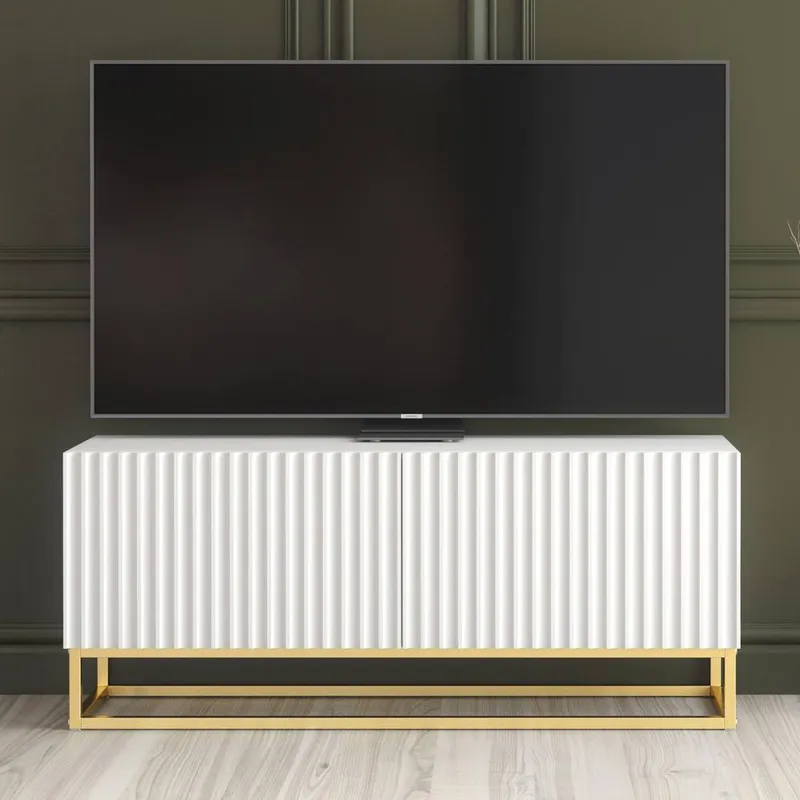 Creative Furniture Ripple TV Unit 100cm - White with Fluted Doors White