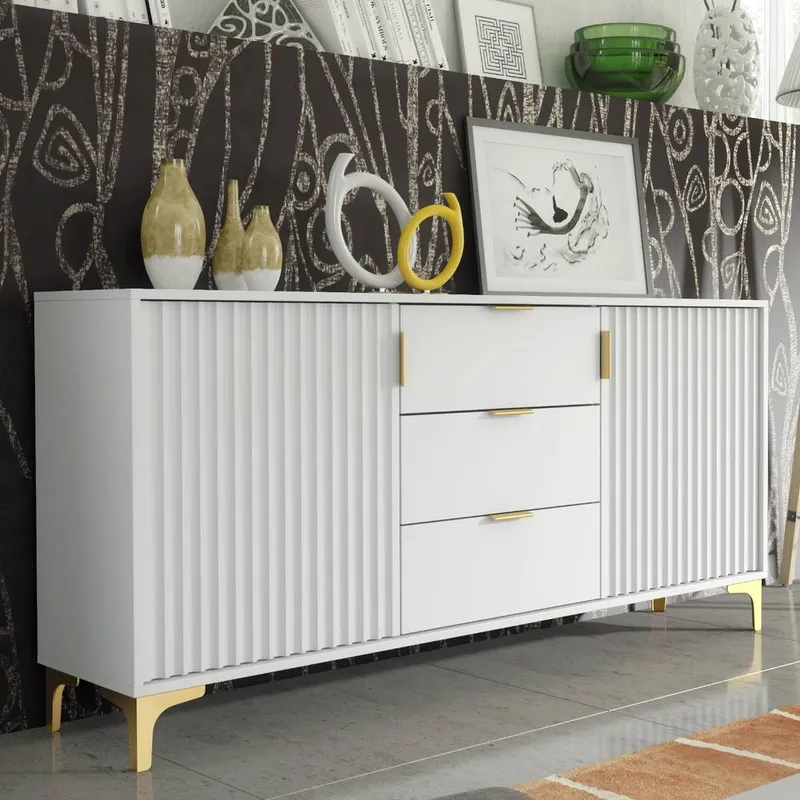Creative Furniture Tide Crest Sideboard 140cm - White & Gold White
